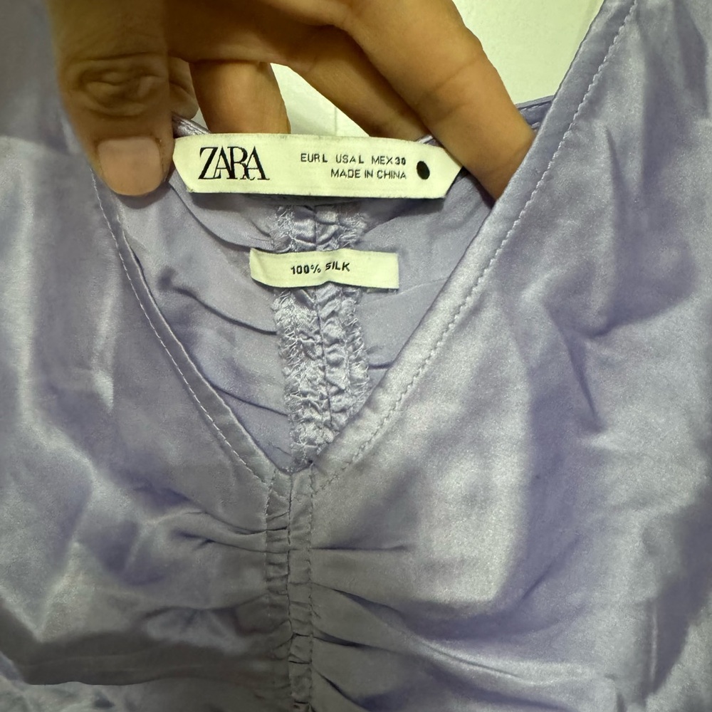 Zara 100% silk lilac shirt - Picture 2 of 3
